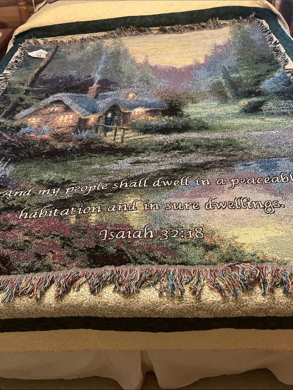 Thomas Kinkade Meadowwood Cottage tapestry throw 50x60 NWT made in the USA